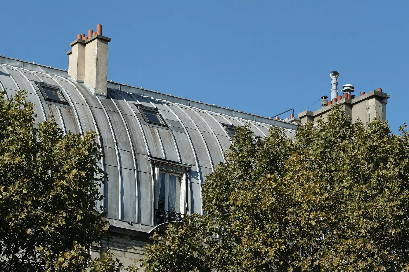 Couverture en zinc avec fenêtres de toit
